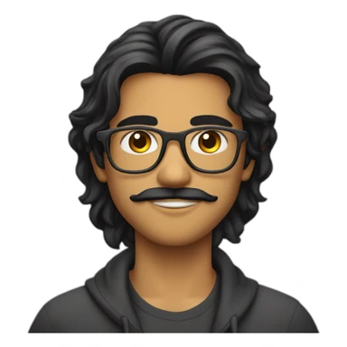 Indian teenager, with moustache and a goatee, with long wavy black hair, wearing glasses sticker