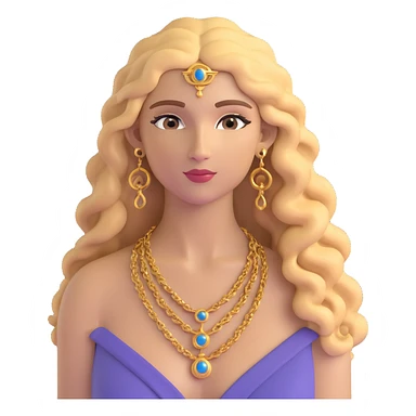 attractive Greek woman with long curly hair and light skin wearing gold Greek jewelry sticker