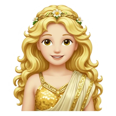 Flora, Goddess of Flowers from Roman Deities with long golden blonde wavy hair, pale yellow sequin toga  sticker