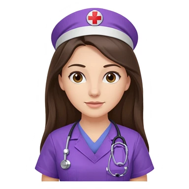 pretty brunette nurse with long hair in purple scrubs sticker