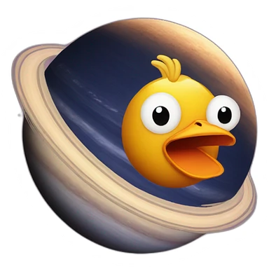 planet Saturn with a cartoon chicken face with raised eyebrow sticker
