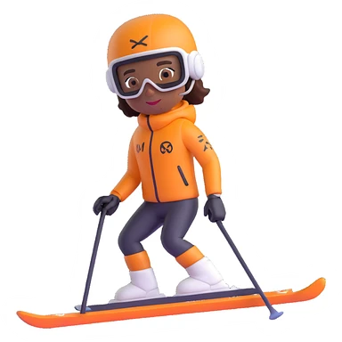 Nike-themed skier with brown skin, visible tattoos on arms, wearing modern ski gear, in a modern 3D emoji style sticker