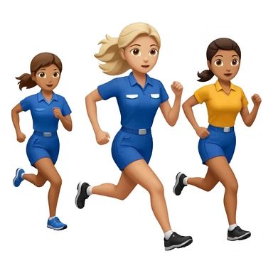 catch me while you can -- a female co-worker running and people trying to catch her sticker