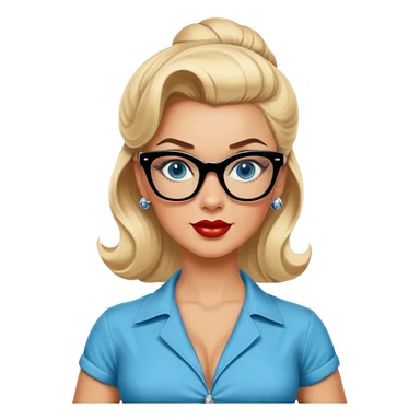 Realistic 50's pin up pose ,  blonde, black glasses and blue eyes full figure sticker