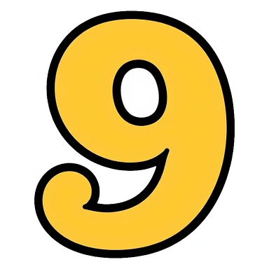Number 9 on a yellow volumetric background sticker