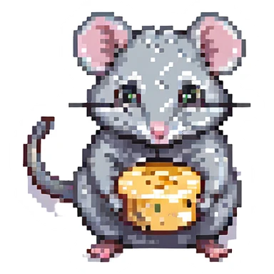 mouse eating cheese, pixel art style, simple background sticker