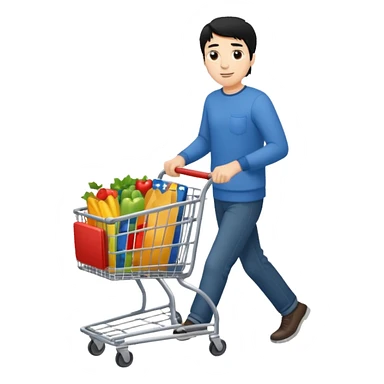 man-with-a-shopping-cart-full-body black hair sticker
