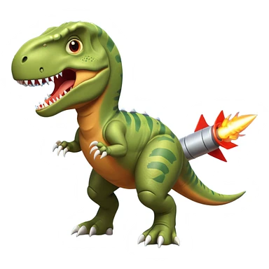 fierce rocket-propelled dinosaur, armored T-rex, rocket thrusters, intense eyes, dynamic action pose, 3D cartoon, mobile game icon style, clean background, no text, no watermark
 sticker
