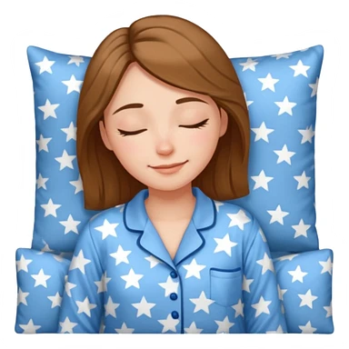 {
      "type": "human",
      "look": "woman in star-print pyjamas, soft blue set, sleepy smile",
      "description": "a woman in soft blue star-print pyjamas smiling sleepily"
    } sticker
