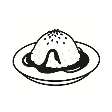 A dish of rice topped with black sesame seeds and soy sauce, black doodle style. sticker