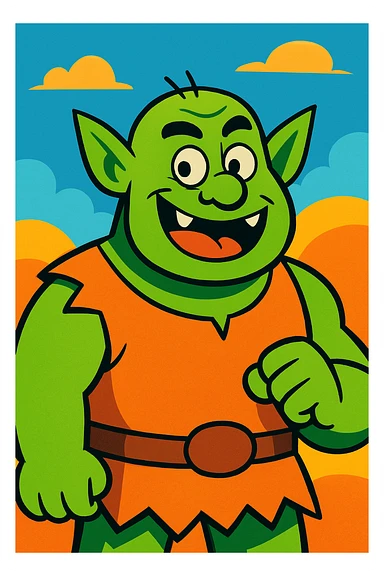 ogre, vibrant cartoon style, bold colors, playful expression, simple background sticker