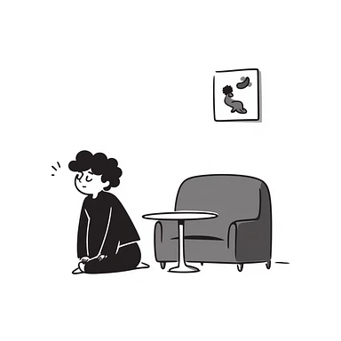 a sad character alone in a dark room, feeling melancholic sticker