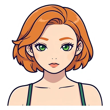 pale ginger baddie with big boobs, ginger eyebrows, green eyes sticker