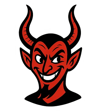 Sheitan, a stylized devil with exaggerated horns, playful yet menacing look, suitable for an icon or emoji sticker
