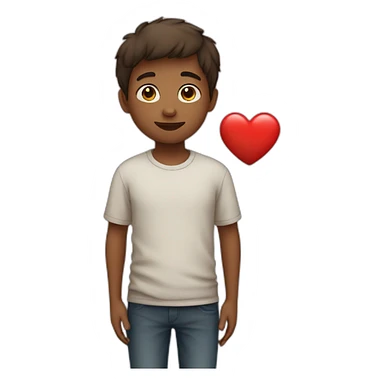 A boy hold a red heart sticker