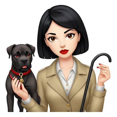 fashionable woman with red lips and black hair next to a Cane Corso dog sticker