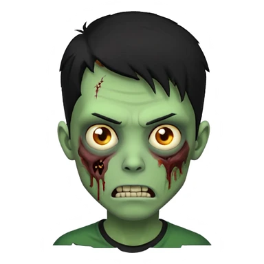 Zombie Emoji AppleIOS Style, lowfade Black Hair, and Black T-shirt, Green Skin, normal expression sticker