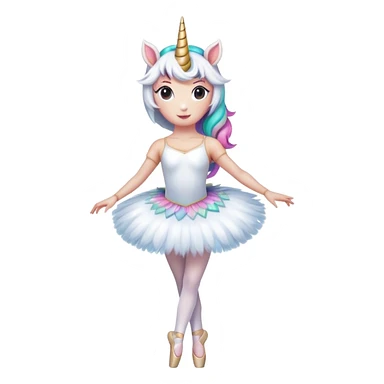 head and shoulders of an anthropomorphised female unicorn ballerina, straight on view, standard pose, clearly a unicorn, apple emoji style sticker