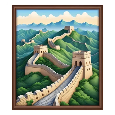 Cinematic Realistic Great Wall of China Landmark Emoji, depicted as ancient fortifications winding across majestic mountains, rendered with intricate detail and dramatic lighting. sticker