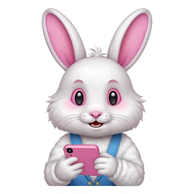 White rabbit on phone talking emoji sticker