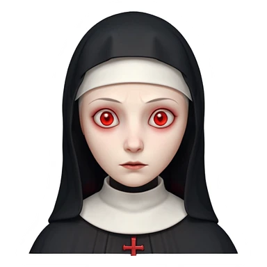 cursed village nun portrait, head and shoulders only, dark hood, mysterious expression, red accents, eerie glow, 3D cartoon, mobile game icon style, clean background, no text, no watermark

 sticker