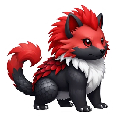 Cute cool black red animal hybrid Fakemon full body, detailed, fluffy, scaly, edgy sticker