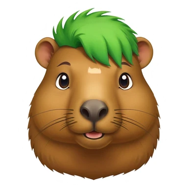 Capybara with green head hair, half body sticker