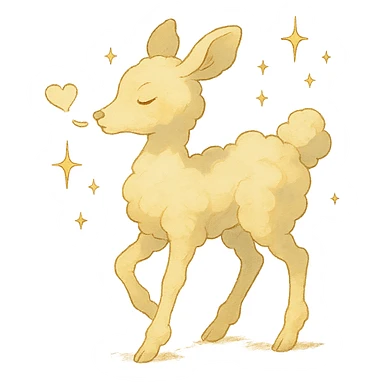 whimsical cream yellow cloud doe in Ghibli style, blowing a kiss, surrounded by sparkles sticker