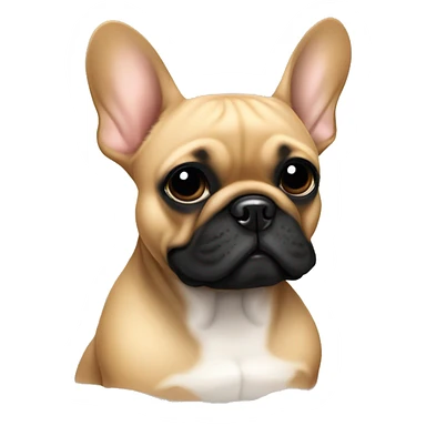 Tan French bulldog with very black face sticker