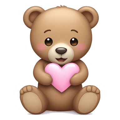 happy tan teddy bear holding a light pink heart sticker
