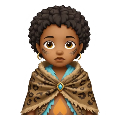 ancient hairy black baby tatooed girl, tattered animal skin shawl sticker