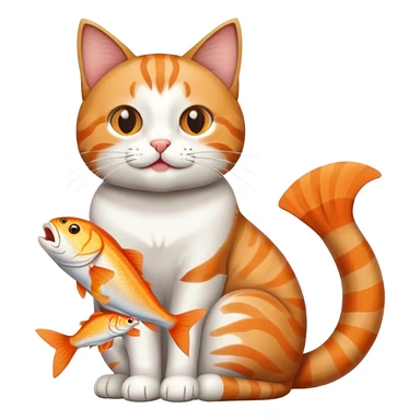 cat full body sitting with fish in mouth playful sticker