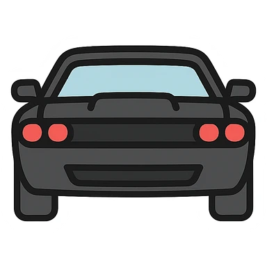 black Dodge Challenger with red front lights, colored icon sticker