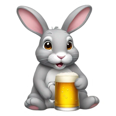Grey rabbit drink beer sticker