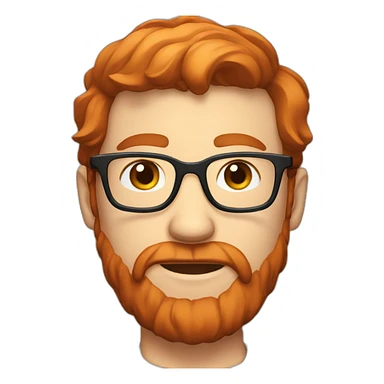 A red-haired guy with glasses and a beard sticker