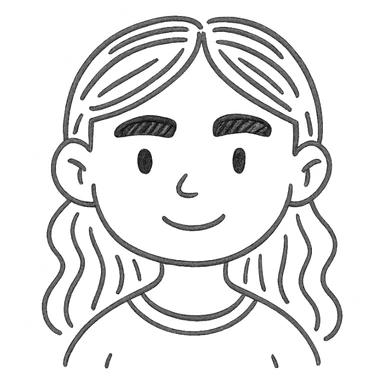 girl with brown hair and thick eyebrows, hand drawn outlined icon sticker