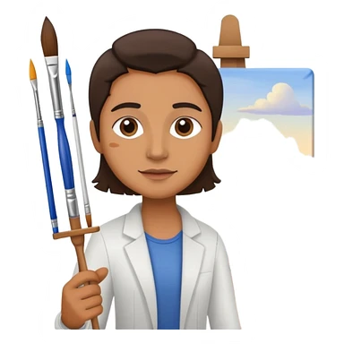 Artist with a paintbrush in front of an easel with a painting sticker