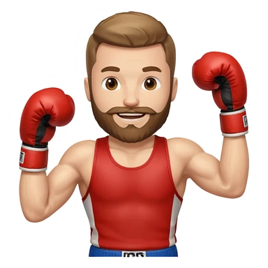 white man with beard, wearing boxing gloves, smiling sticker