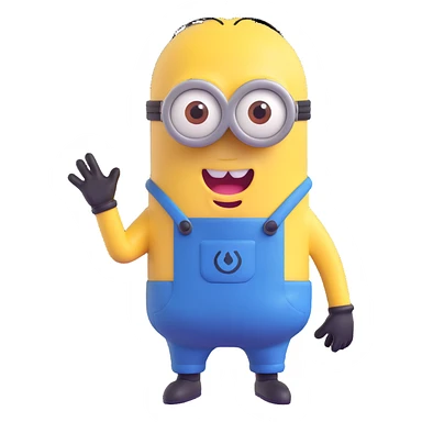 cute yellow minion character wearing blue overalls in a playful pose sticker