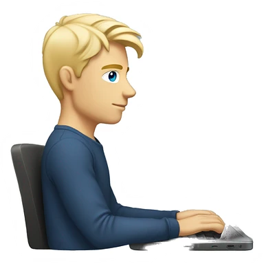 male 24, blonde hair, blue eyes, working on a laptop, side view, mulet hairstyle sticker