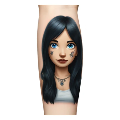 Hyperrealistic girl with blue eyes and black hair arm tattoos sticker