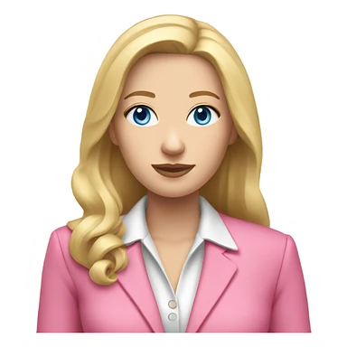 White woman with long blonde hair and blue eyes in pink pantsuit sticker