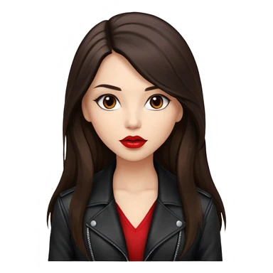 brunette with very long hair in black cuir jacket with red lips and very dark brown eyes sticker