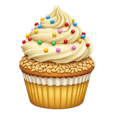 Vanilla cupcake with crushed up cereal on top with sprinkles sticker
