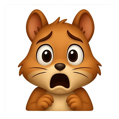 Make the squirrel look scared, with wide eyes and a startled expression, in apple emoji style, with no background (transparent). sticker