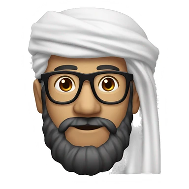 man in black glasses and black beard with red arafat smiling  sticker