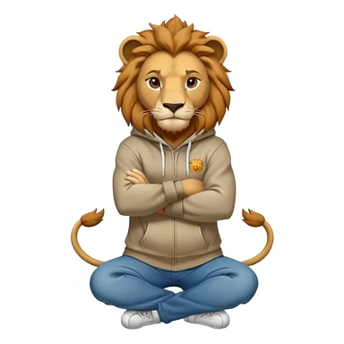 determined anthropomorphised lion in a hoodie and jeans with arms folded, energetic pose sticker