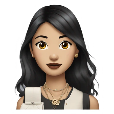 Realistic Dark hair Chanel Asian Girl with Birkin bag and Chanel necklace sticker