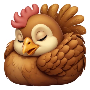 Meme-Worthy Cute Sleeping Brown Chicken Portrait Emoji, Head resting peacefully with a contented smile, showcasing a delightfully compact build and a luxuriously soft brown plumage, eyes shut in a serene, restful nap, Simplified yet hilariously adorable features, highly detailed, glowing with a soft, drowsy light, high shine, relaxed and utterly lovable, stylized with an air of playful laziness, bright and heartwarming, soft glowing outline, capturing the essence of a comically sleepy chicken, so meme-worthy it feels like it could instantly become the next viral sensation of adorable slumber! sticker
