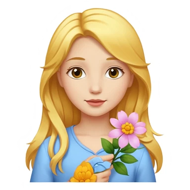 A girl with a flower in her hand, golden hair, and beauty. sticker
